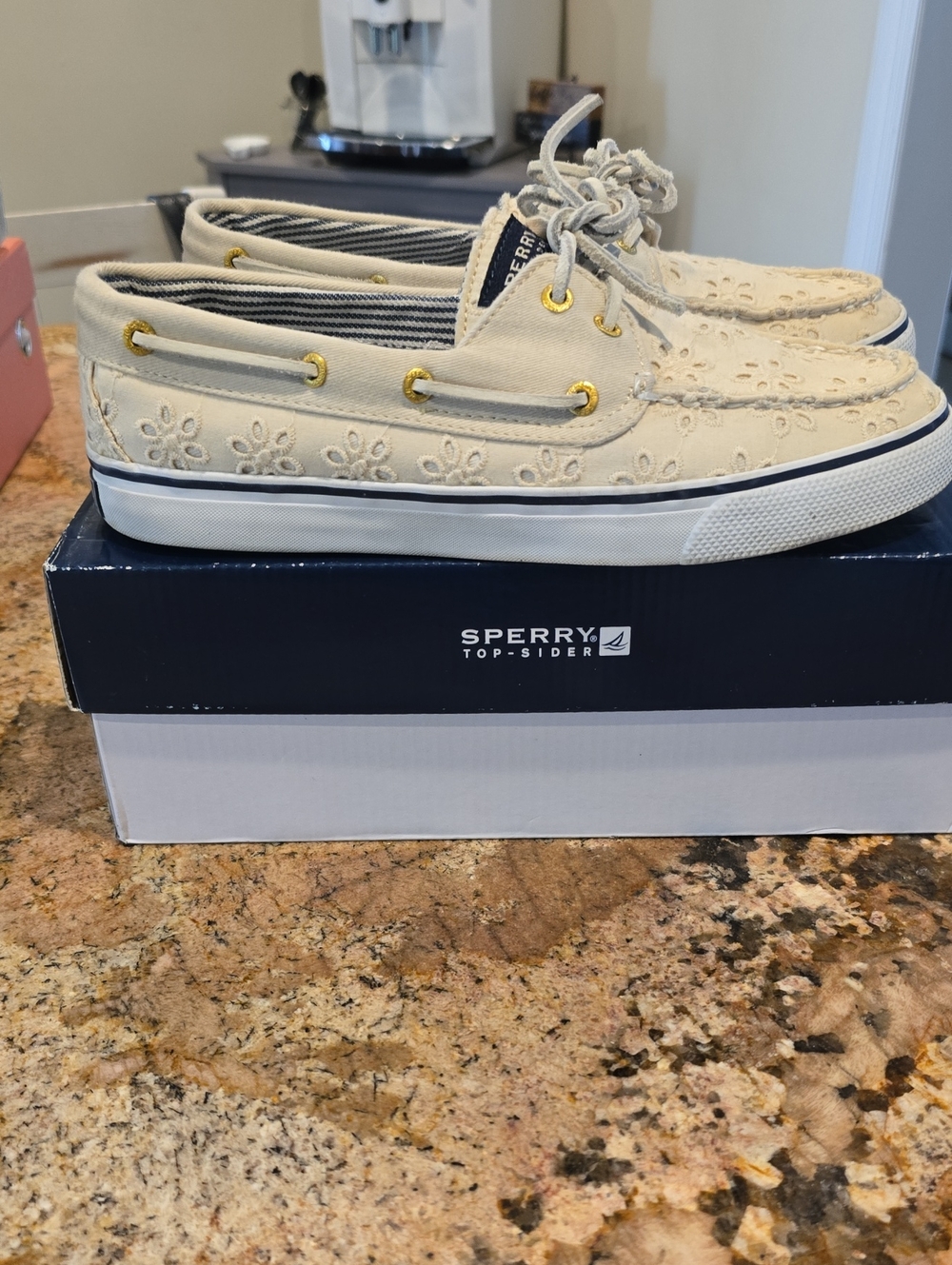 Sperry Women's Cream Floral Eyelet Deck Shoes